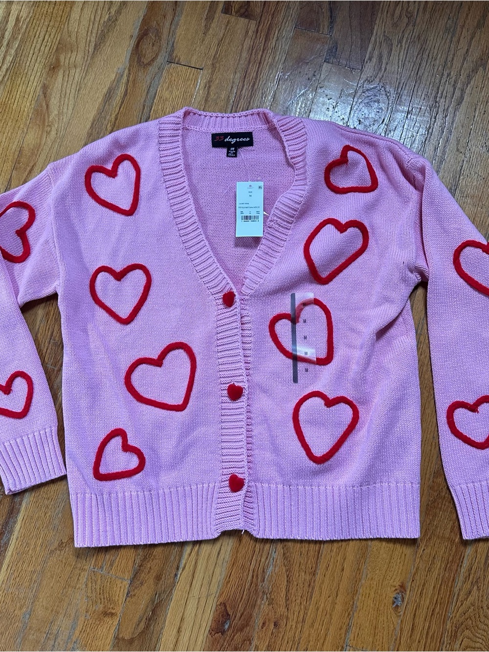 Pink Heart Cardigan with Red Hearts and Heart Buttons